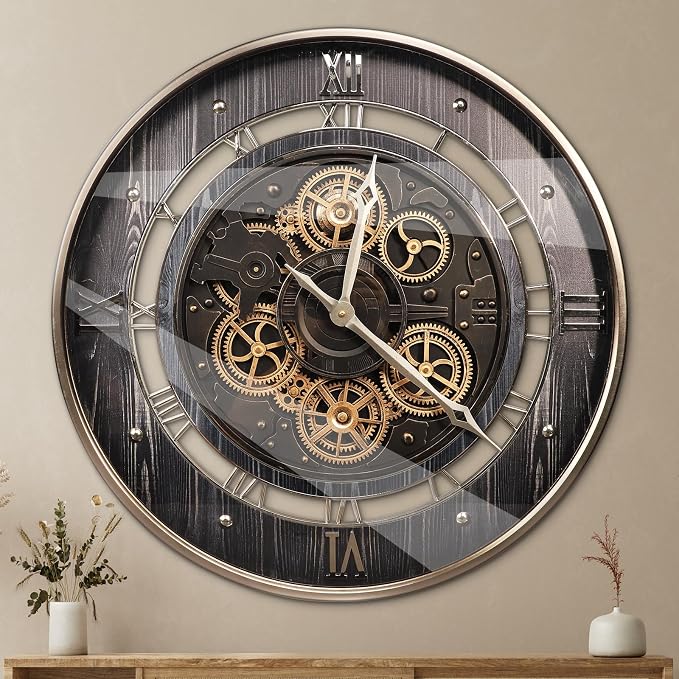 HOIBAI Wall Clock, 24 Inch Moving Gears Clock Large Wall Clock by HOIBAI