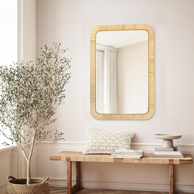 PERFNIQUE Rattan Mirror, Decorative Wall Nursery Decor, Rustic Farmhouse - Image 3