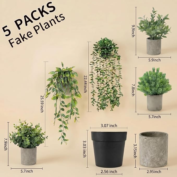 5 pcack Fake Hanging Plants for Wall Home Room Office, Small Fake Plants Decor - Image 3