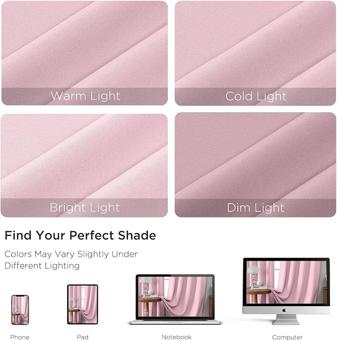 CUCRAF Light Pink Blackout Curtains 96 inch Length 2 Panels Set, Rod Pocket - Image 4