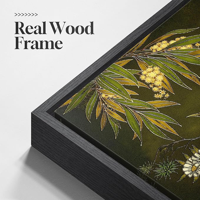 Framed Green Wall Art, Vintage Botanical Flower Bird Nature Canvas Prints - Image 3