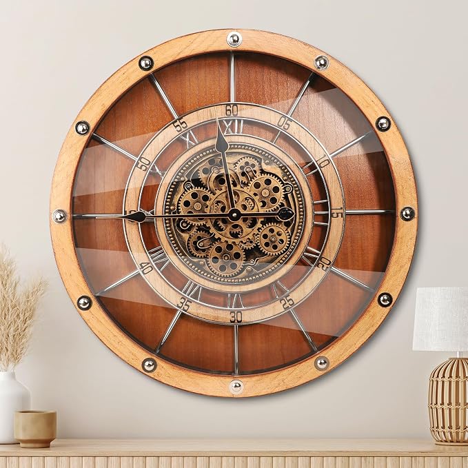 HOIBAI Wall Clock, 24 Inch Moving Gears Clock Large Wall Clock by HOIBAI