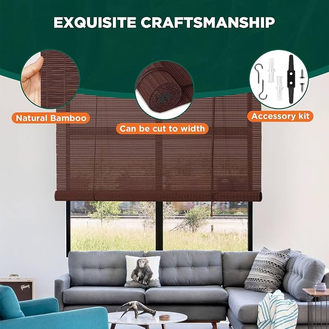 Bamboo Blinds for Interior Windows, Custom Roller Shades for Indoor Window and - Image 3