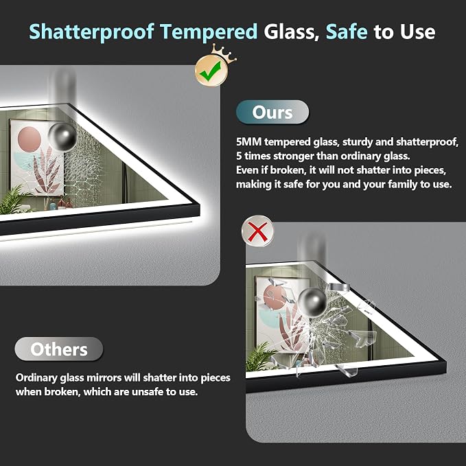 40x30 Black Framed LED Bathroom Mirror - Image 8