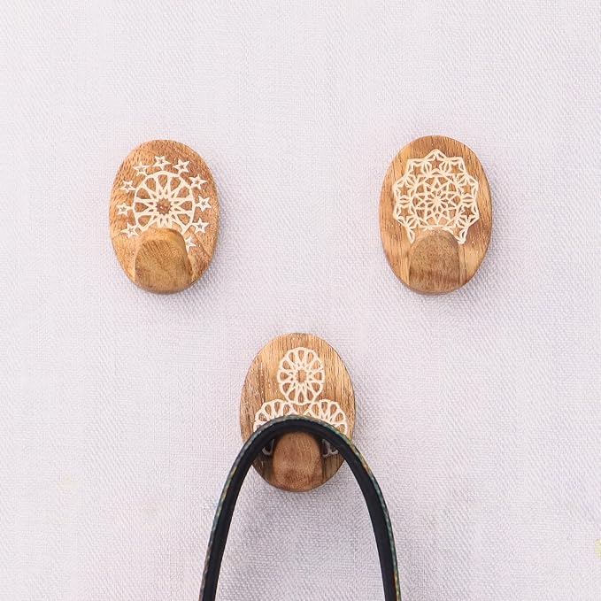 Indian Shelf 6 Lb- 3 Pieces Decorative Wood Adhesive Wall Hooks–Boho Peel and - Image 9