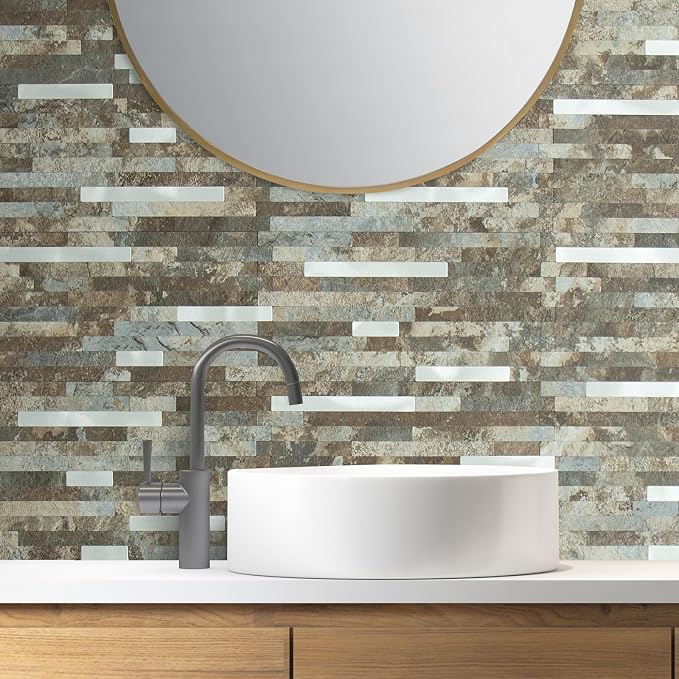 AULIGET 20 Sheets Beige & Brown Slate Peel and Stick Backsplash, PVC Mixed - Image 4