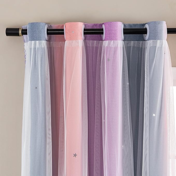 XiDi Curtains for Bedroom Decor, Rainbow GreyPinkPu-52-90 - Image 2