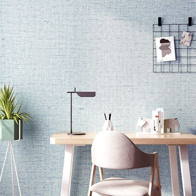 Yancorp Textured Fabric Grasscloth Peel and Stick Wallpaper Blue Contact Paper - Image 2
