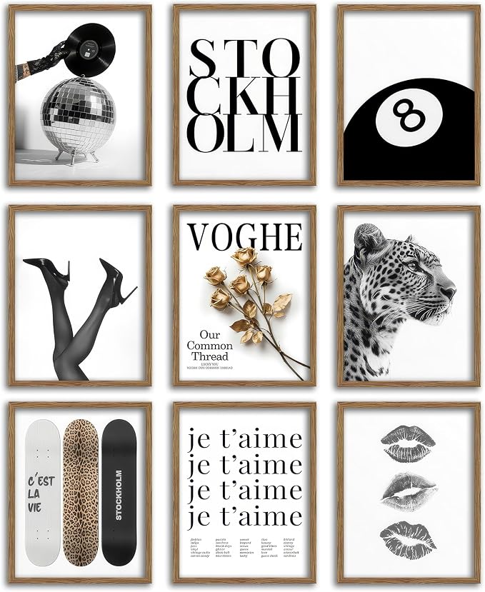 Stockholm Style 9 Pcs Fashion Gallery Wall Art Set, Modern Editorial Leopard by Unknown
