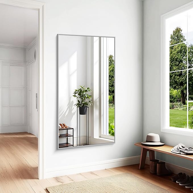 KOCUUY Silver Bathroom Mirror, HD Tempered Glass, Anti-Rust Brushed Silver Frame - Image 5