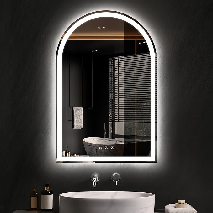 Arched LED Mirror for Bathroom 24"x36"- Frameless Lighted Bathroom Mirror by OUMUSUMIRROR