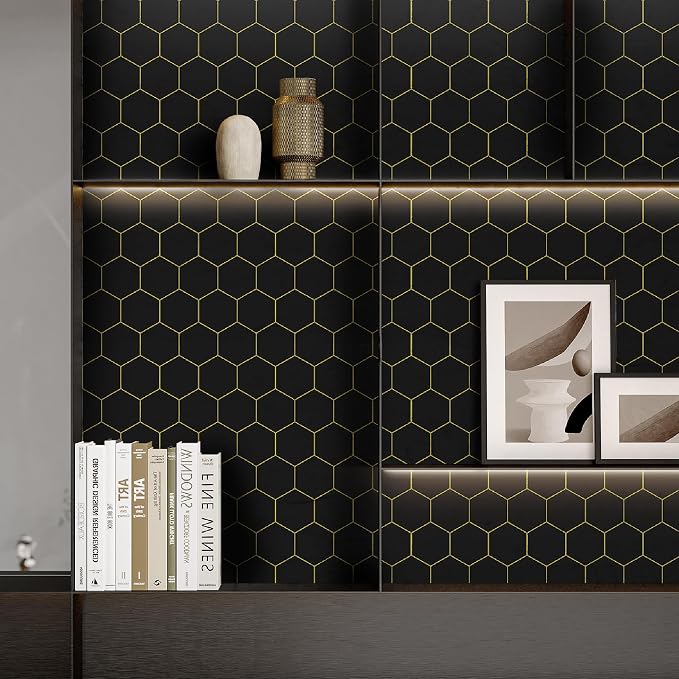Black and Gold Wallpaper Geometric Peel and Stick Wallpaper - Image 6