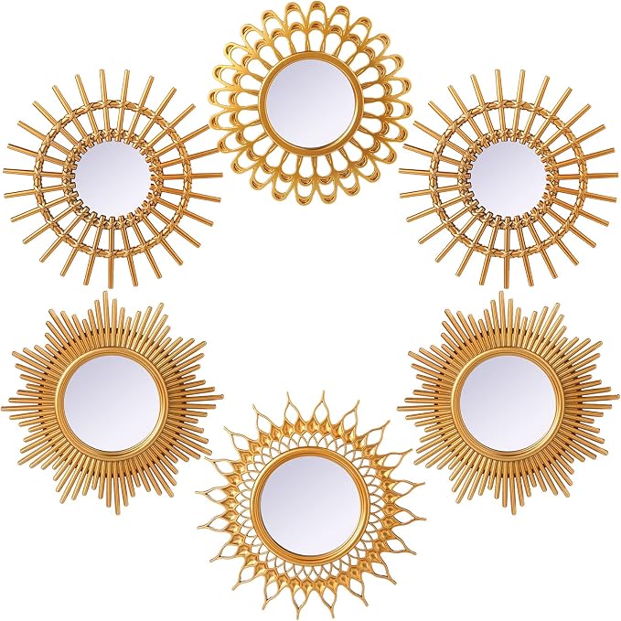 Namalu 6 Pcs Sunburst Mirror for Wall Decor, Small Circle Sun Decorative Mirror - Image 8
