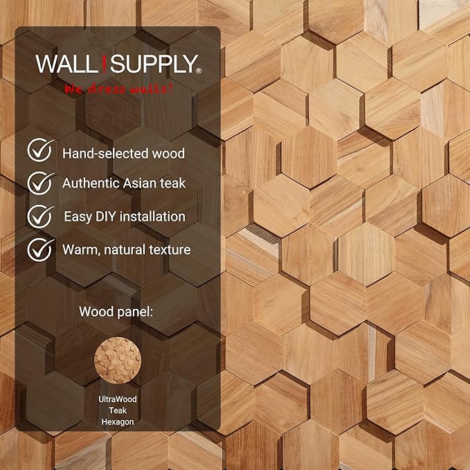 Wall!Supply 3D Wall Panels – Reclaimed Hexagon Asian Teak Wood in Natural – - Image 4