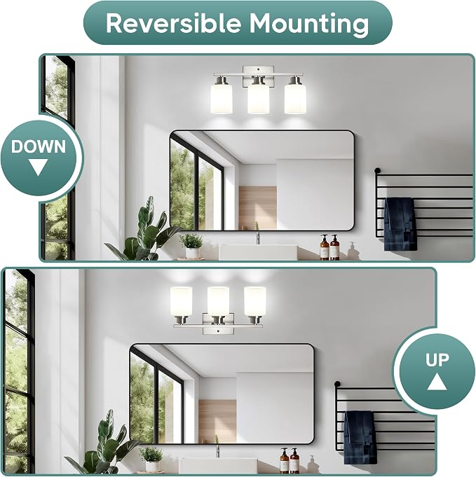 Ascher Bathroom Light Fixtures, 3-Light Vanity Light Over Mirror, Brushed - Image 7