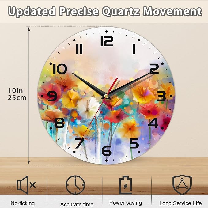 Clock for Living Room, Vintage Wild Floral Wall Clock Vintage Wooden Wall Clock - Image 2