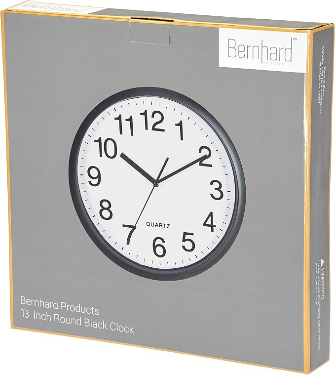 Bernhard Products Black Wall Clock, Large 13-Inch Silent Non Ticking Quartz - Image 7