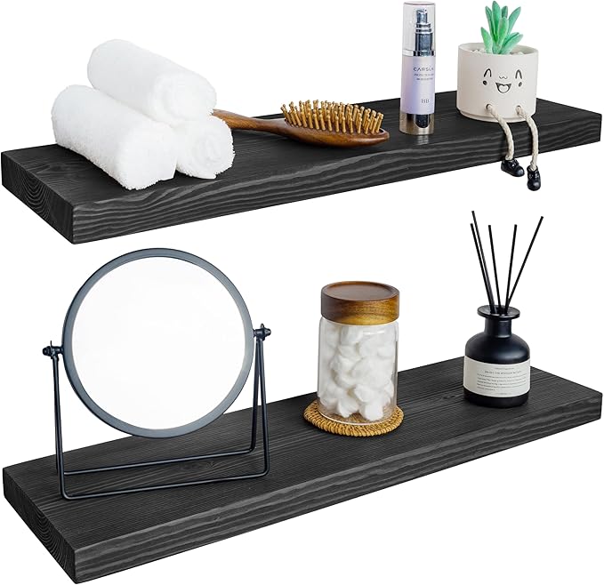 BGMG Wood Floating Shelves for Wall 30 inch Set of 2, Solid Wood Wall Mount by BGMG