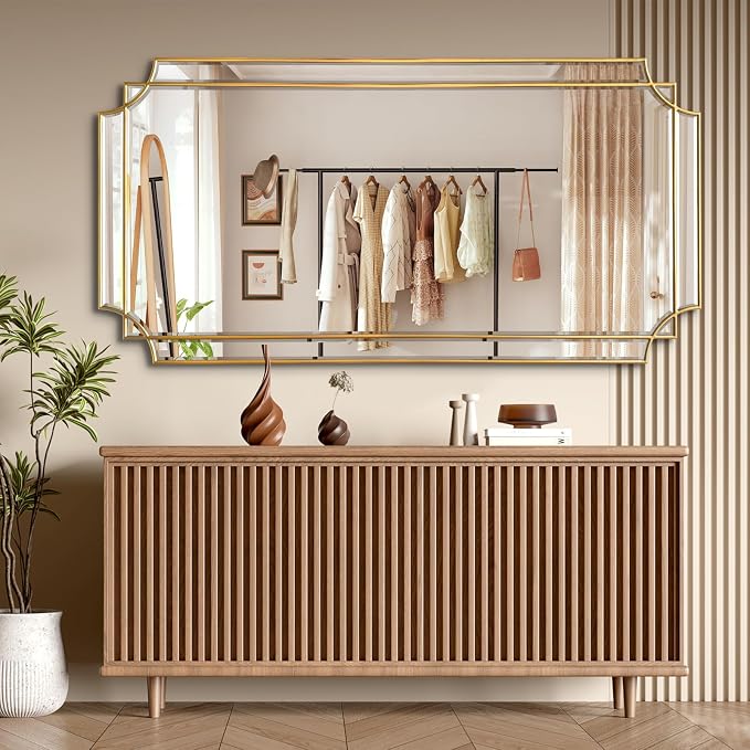 HQiJun Gold Full Length Mirror for Wall, Polished Bevelled Rectangle Mirror by HQiJun