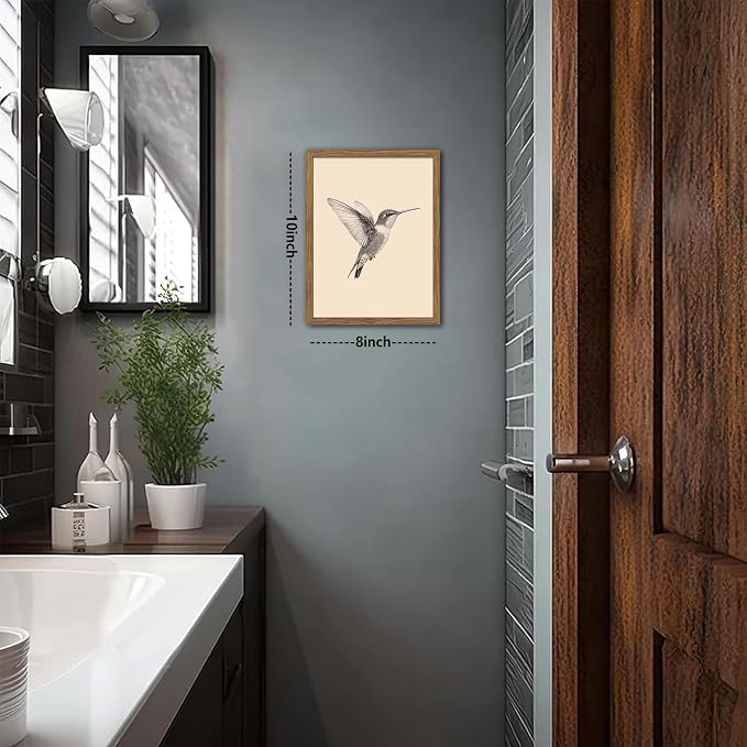 Vintage Framed Wall Art, Birds Canvas Prints, Hummingbird Sketch Painting - Image 3