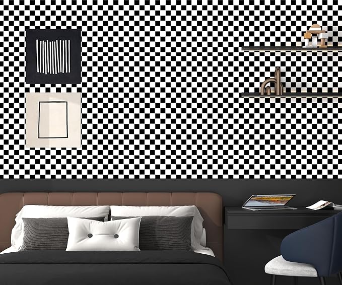 Modern Peel and Stick Wallpaper Black and White Mosaic Checkered Contact Paper - Image 6
