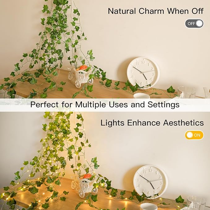 suddus Vine with Fairy Lights Battery Operated, 33ft 100 LED Ivy String Lights - Image 3