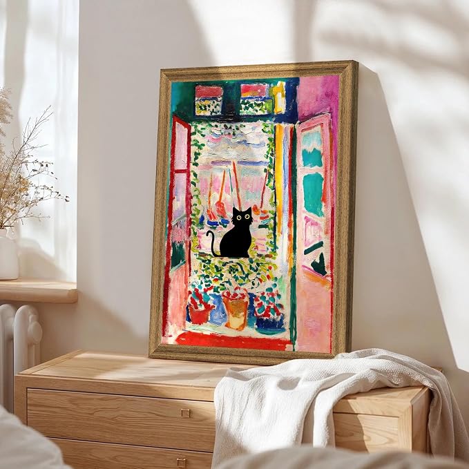 Fantasy Artists Henri Matisse Cat Wall Art, Framed Open Window Black Cat Canvas - Image 5