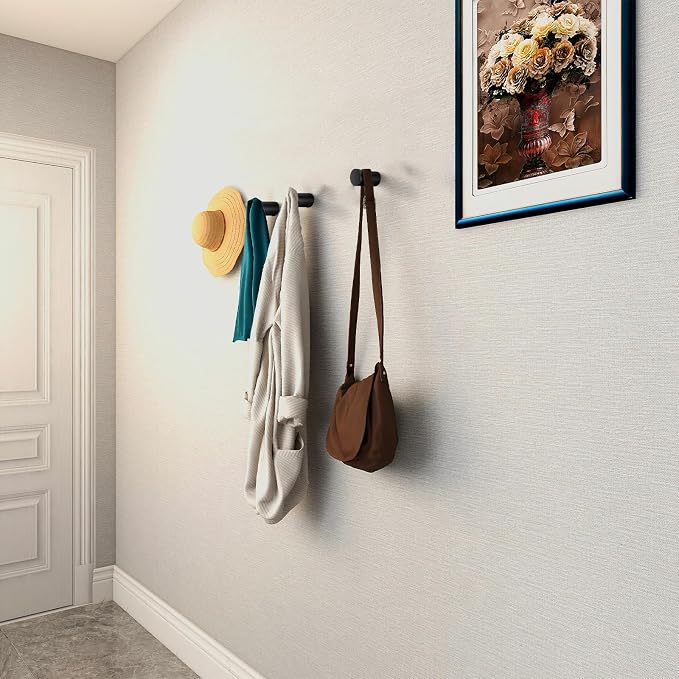 bsdonte Wood Wall Hooks, 4 Pack Black Decorative Coat Hooks Wall Mounted - Image 3