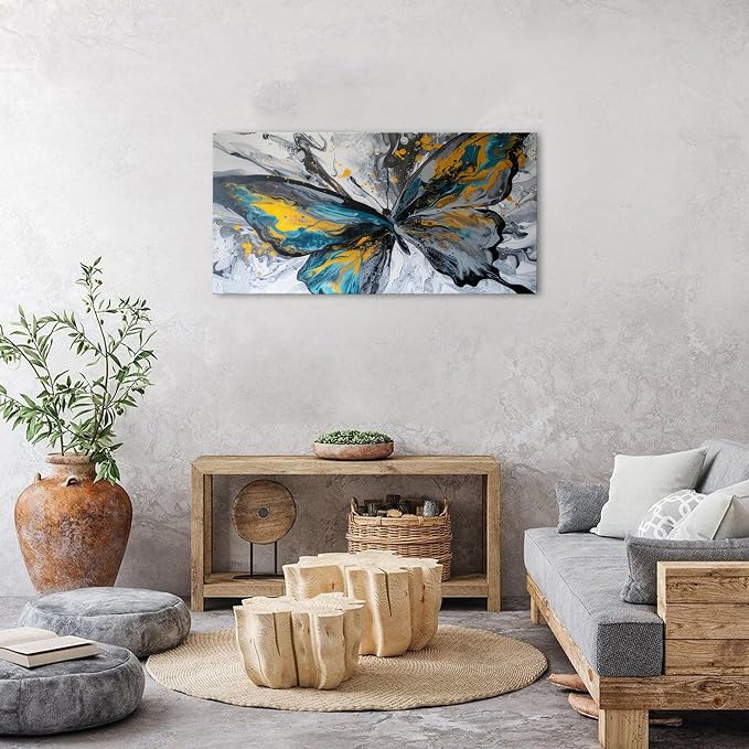 Abstract Butterfly Wall Art Teal Grey Yellow Butterfly Wall Decor Modern Marble - Image 5