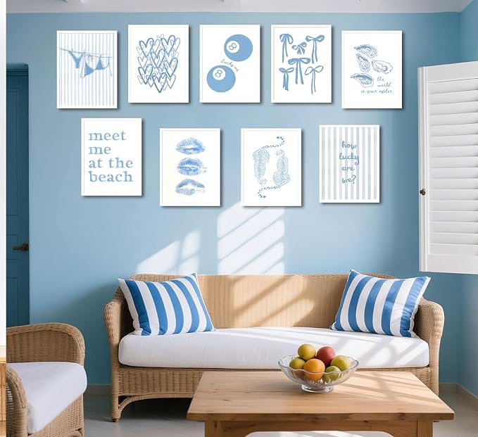 9Pcs Coastal Granddaughter Wall Art Posters Blue Oyster Bikini 8 Ball Leopard - Image 6
