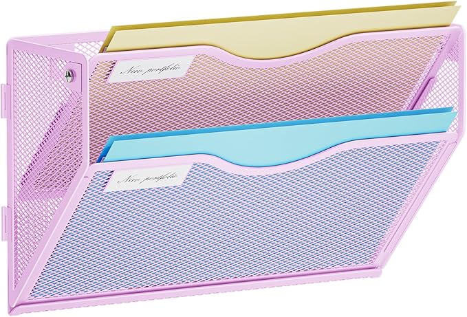 Marbrasse Wall File Holder 2-Tier Hanging Wall File Organizer, Mesh Mail Holder by Marbrasse