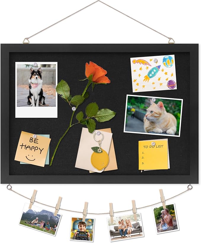 DAHAPYBOO Cork Board with Linen Black, Bulletin Board 17"x12" .Corkboards by DAHAPYBOO