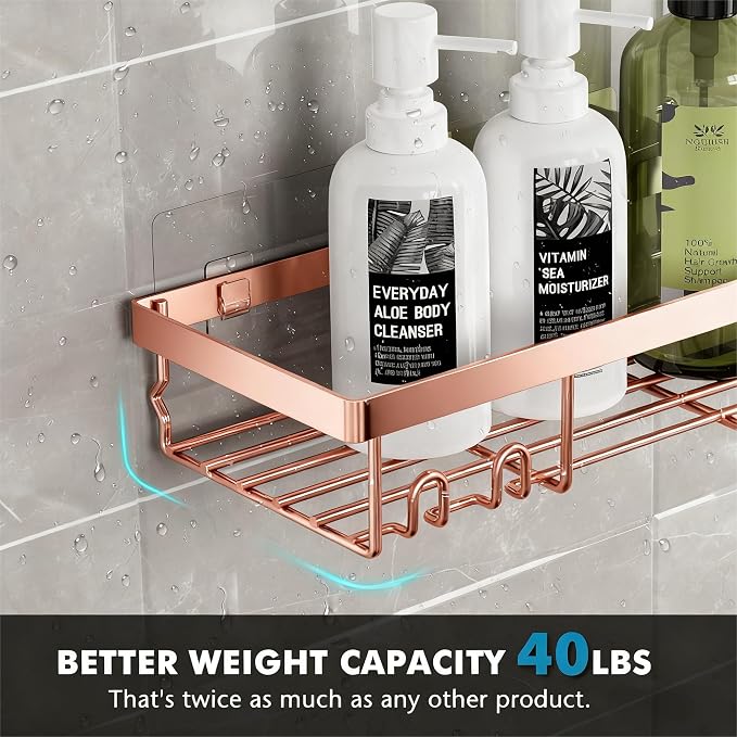 Moforoco Shower Caddy Shelf Organizer Rack, Self Adhesive Black Bathroom - Image 5
