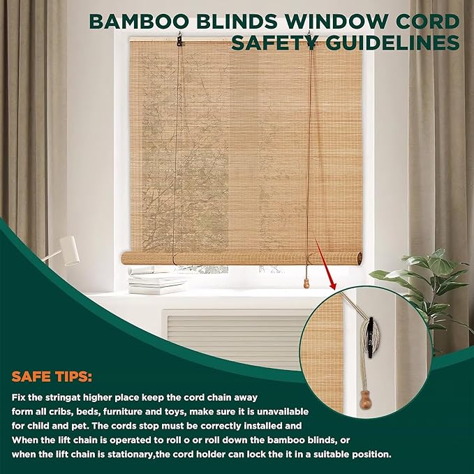 Bamboo Roller Blinds Shades, Outdoor Bamboo Roll Up, Vertical Lifting, - Image 4