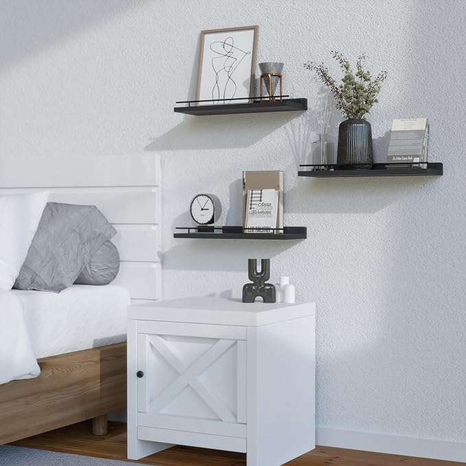 WOPITUES Floating Shelves with Black Metal Guardrail, Shelves - Image 7