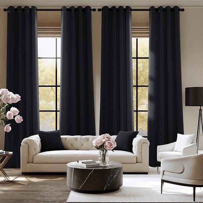 NICETOWN Room Darkening Draperies Curtains Panels, 2 Panels Black W52 x L84 - Image 2