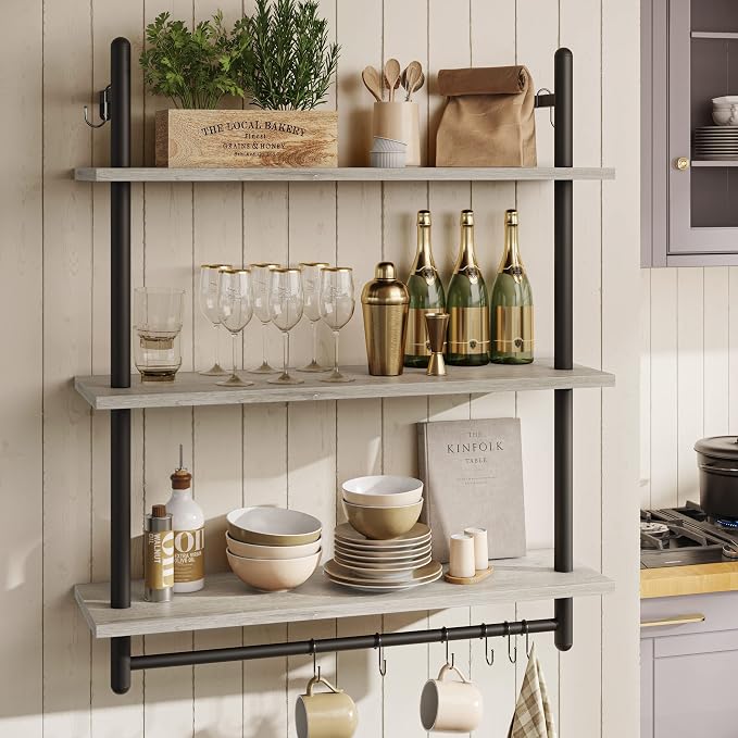Bestier 3 Tier Industrial Pipe Shelving, Floating Book Shelves - Image 5