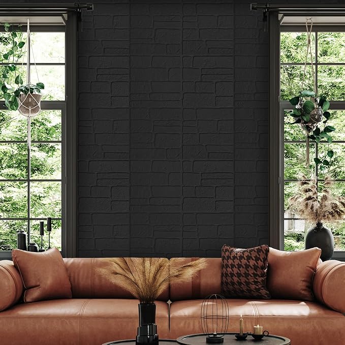 YU LI 3DH 3D Wall Panels Peel and Stick Faux Stone Wall Panel Black 20-Pack - Image 5