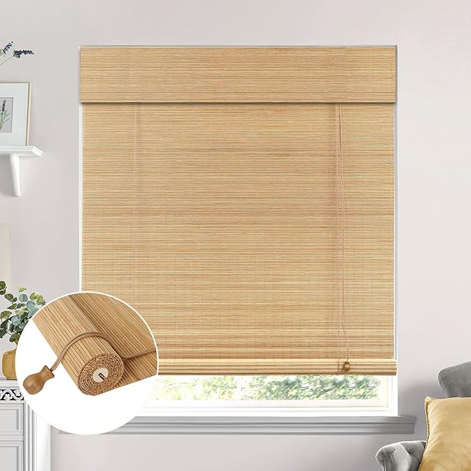 No Tool No Drill Bamboo Blinds for Interior Windows, Bamboo Shades for Indoor by EVOZEN