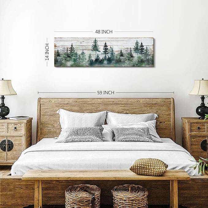 Farmhouse Pine Tree Wall Art Forest Picture Wall Decor Rustic Wood Mountain - Image 3