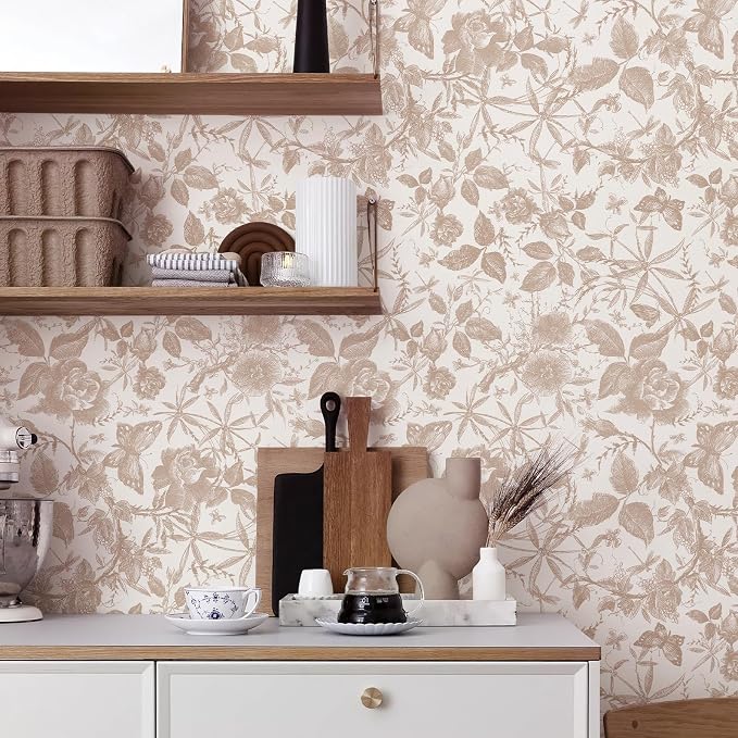 JiffDiff Vintage Peel and Stick Wall Stick，Champagne Wallpaper Rose Removable - Image 4