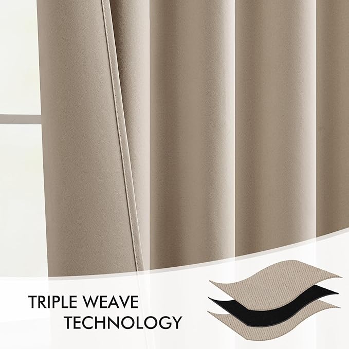 MIULEE Taupe Back Tab Blackout Curtain 96 Inch Long 2 Panels Set - Image 7