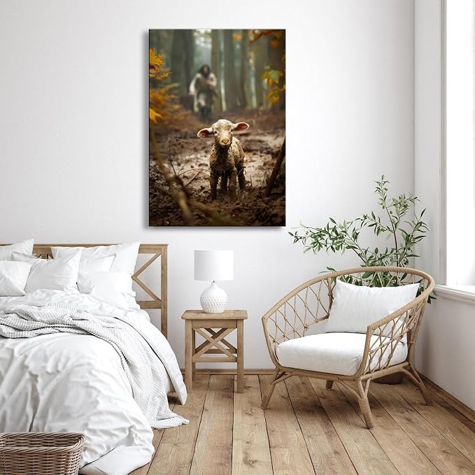Large wall art for living room Jesus Running After Lost Lamb Picture for home - Image 2