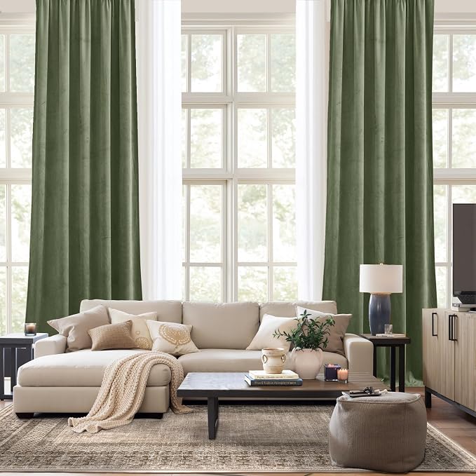 NICETOWN Sage Green Velvet Curtains & Drapes 108 inches Long 2 Panels, Elegant - Image 9