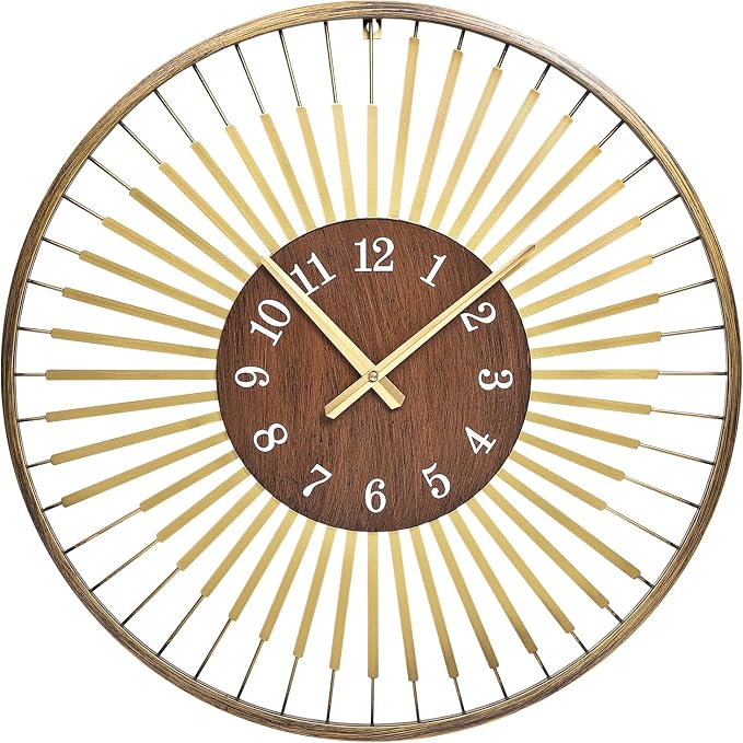 24 Inch Mid-Century Modern Wall Clock, Round Frame Metal Design - Image 8