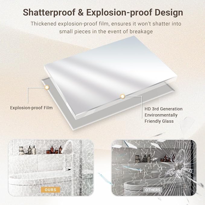 48 x 30 Beveled Bathroom Mirror, Shatterproof Rectangle Mirror, Metal Framed - Image 7