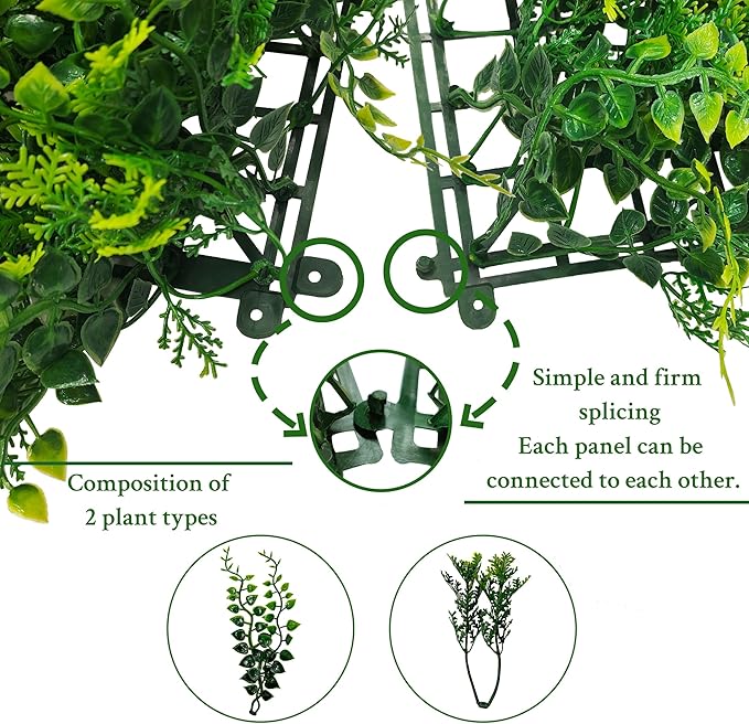 ODTORY Artificial Plants Hedge Wall Panels：20x20 Inch 4P UV-Anti Greenery - Image 3
