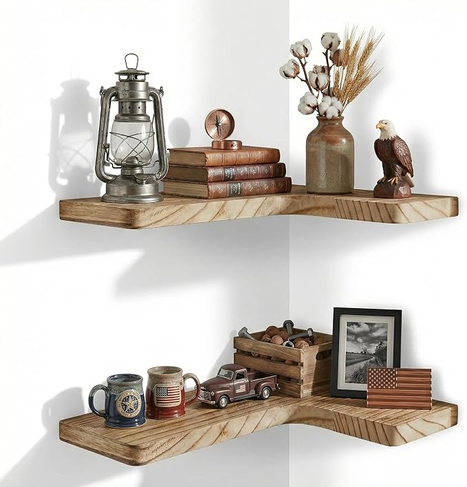 16 Inch Solid Wood Floating Corner Shelves 3 Pack by Unknown