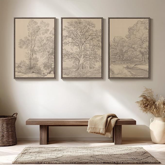 Large Vintage Framed Neutral Landscape Wall Art - Image 4