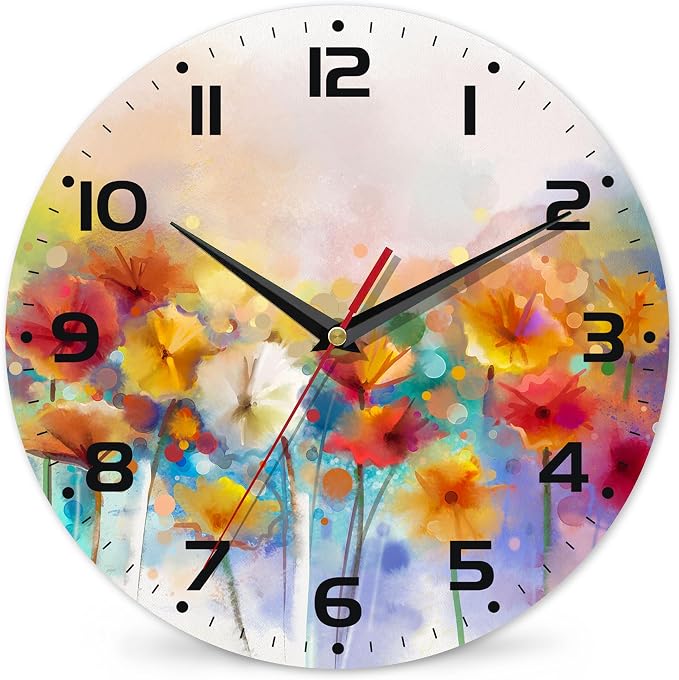 Clock for Living Room, Vintage Wild Floral Wall Clock Vintage Wooden Wall Clock by DEMACYA